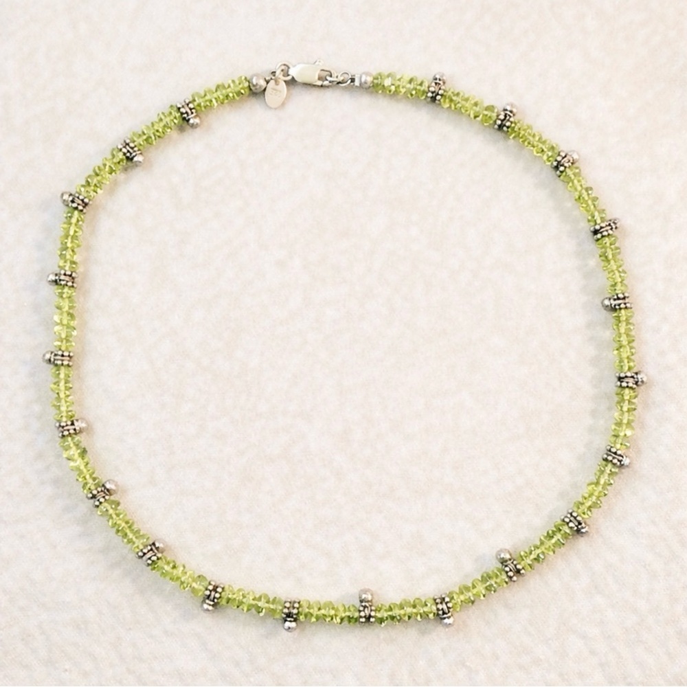 Sterling Silver Peridot Gemstone Beaded Necklace – Dainty Boho Minimalist
